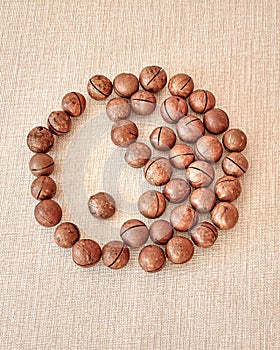 The male and female Yin-Yang symbol is made of macadamia nuts