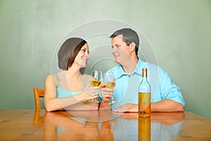 Male And Female Young Caucasian Drink Wine