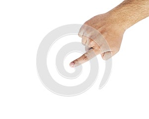 Male finger point isolated on white background