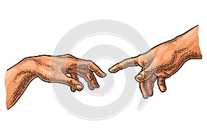 Male finger pointing touch god hand. The Creation of Adam