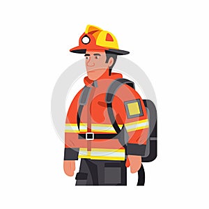 Male firefighter cartoon, illustration emergency responder, fireman uniform orange reflective photo