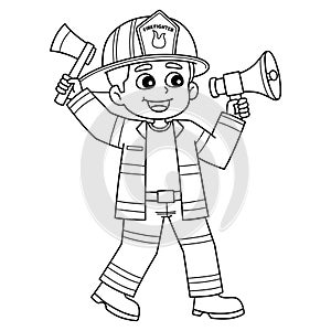 Male Firefighter Isolated Coloring Page for Kids