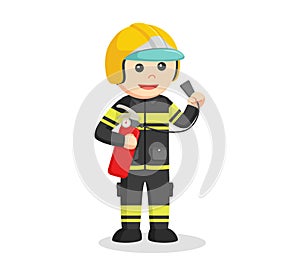 Male firefighter standing with fire extinguisher