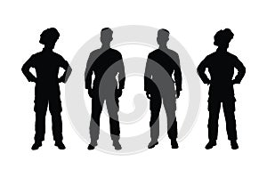 Male fireman silhouette on a white background. Firefighter Boys silhouette collection. Male firemen and emergency workers with