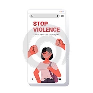 Male fists over scared terrified woman stop family violence aggression concept smartphone screen