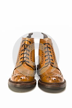 Male Footwear Ideas. Pair of Premium Tanned Brogue Derby Boots