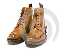 Male Footwear Ideas. Pair of Premium Tanned Brogue Derby Boots