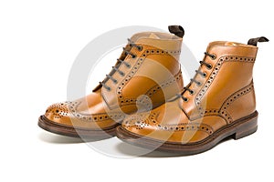 Male Footwear Ideas. Pair of Premium Tanned Brogue Derby Boots