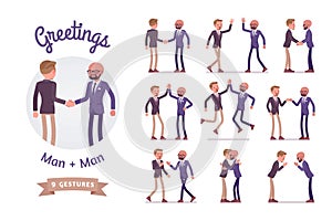 Male friends business greeting set