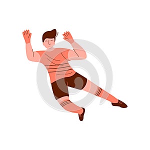 Male Goalkeeper, Footballer Character Playing Soccer in Sports Uniform Vector Illustration