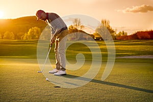 Masculino jugador introducción sobre el atardecer 