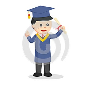 Male graduate standing with graduation letter