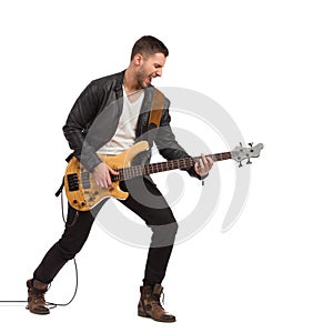 Male guitarist with bass guitar.