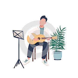 Male guitarist flat color vector faceless character