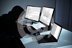 Male Hacker Using Computers