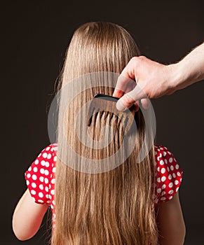 Male hand combing beautiful long hair