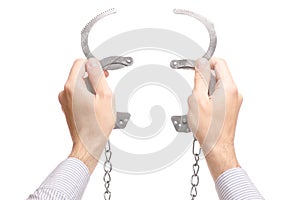 Male hand cuffs isolated