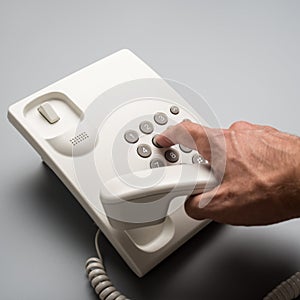 Male hand dialing telephone number