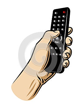 Male hand hoilding tv remote control