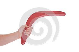 Male Hand Holding Boomerang