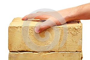 Male hand holding brick