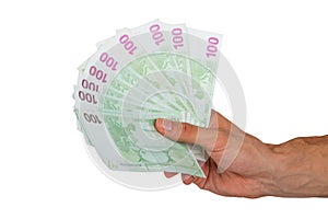 Male Hand Holding Euro Banknotes