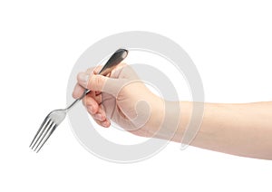 Male hand holding fork