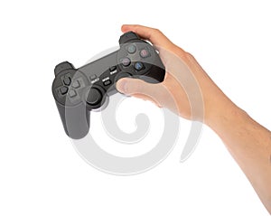 Male Hand Holding Gamepad isolated on white background with clipping path