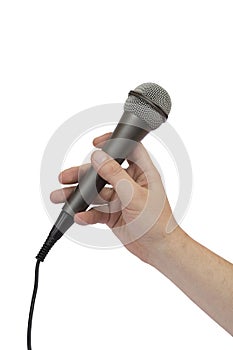 Male hand holding a microphone photo
