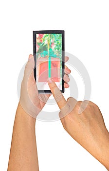 male hand is holding a modern touch screen smart phone.