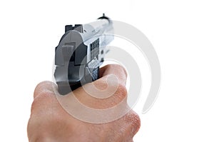 Male hand holding a pistol