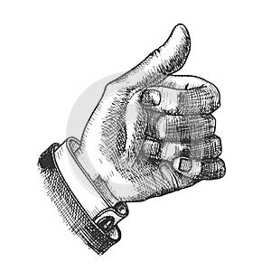 Male Hand Make Gesture Thumb Finger Up Ink Vector