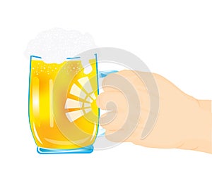 Male hand with mug beer