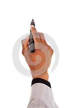 Male hand with pen trying to write on coppy space.