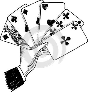 A male hand with the playing cards