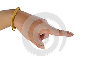 Male hand pointing finger to command Point hand isolated on white background.