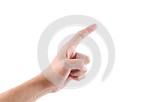 Male hand pointing selection on white background