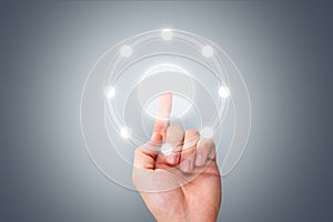 Male Hand Pressing Modern Button on Digital Screen Interface