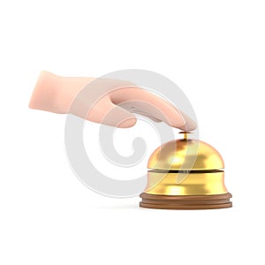 Male hand pressing service bell. Service bell,flat design style. 3d illustration. Customer at reception presses the call button.