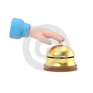 Male hand pressing service bell. Service bell,flat design style. 3d illustration. Customer at reception presses the call button