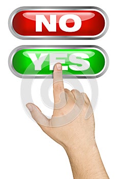 Male Hand Pushing Big Yes Button