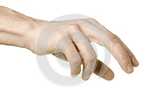 Male hand reaching to pick up something, isolated