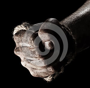 Male hand with rope. Conception aggression