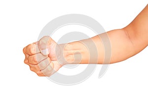 Male hand showing clutched in his fist isolated