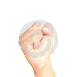 Male hand showing clutched in his fist isolated