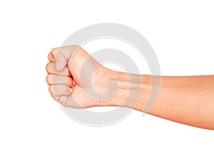 Male hand showing clutched in his fist isolated