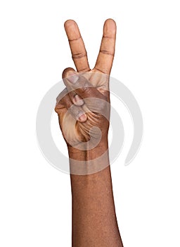 Male hand showing peace, freedom or victory sign
