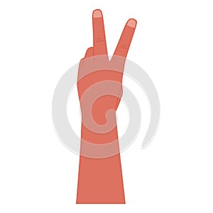 Male hand showing victoria gesture. Peace sign with fingers. Vector isolated flat illustration.