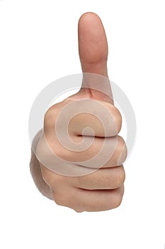 Male hand sign with thumb up