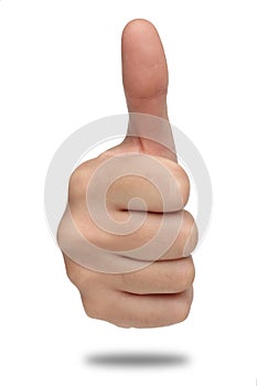 Male hand sign with thumb up. Isolated